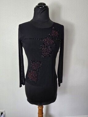 Black Long-Sleeve Embellished Top - Floral Beaded Detail Whimsigoth", "Y2 Fairy